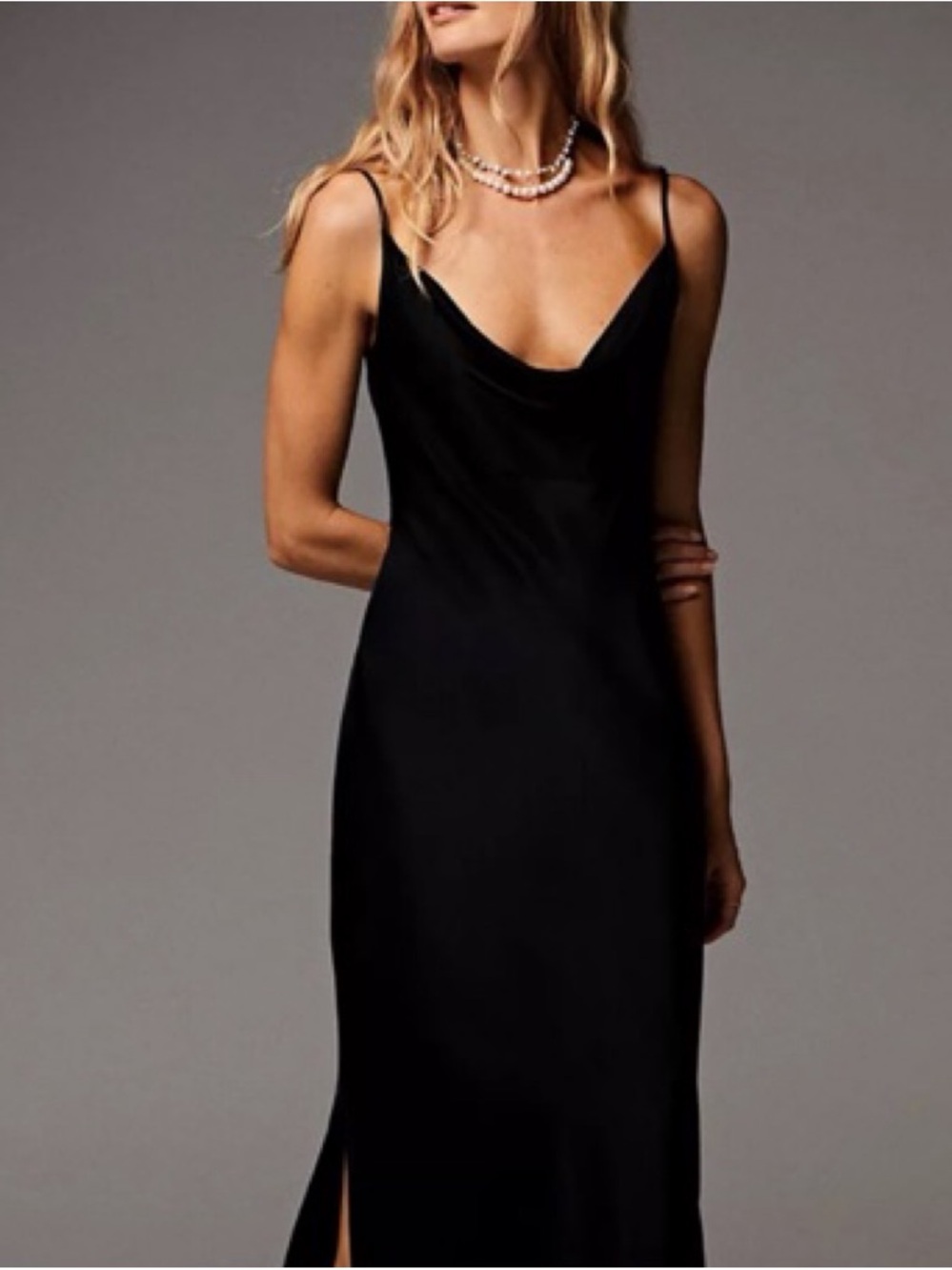 Black Satin Bias-Cut Maxi Slip Dress